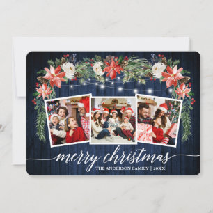 Kalligrafie Blau-Holz Wasserfarben-Blüten-3-Foto Feiertagskarte