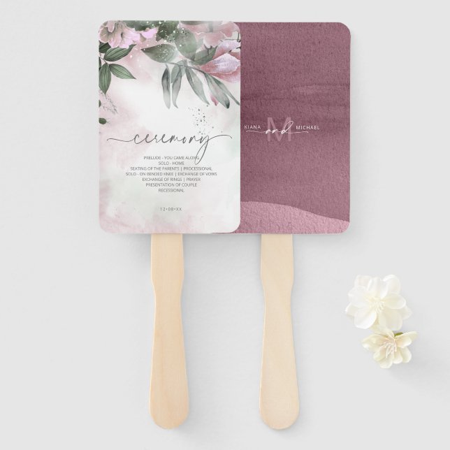 Kalligrafie Blumenzeremonie Mauve ID771 Fächer (Vorne und Hinten)