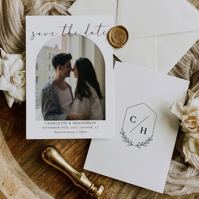 Kalligrafie Boho Torbogen Foto Hochzeitsmonogramm Save The Date (Von Creator hochgeladen)