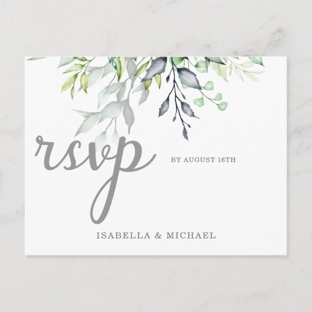 Kalligrafie Botanische Hochzeit Rsvp Postkarte (Vorderseite)