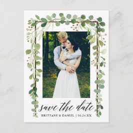 Kalligrafie Botanischer Save the Date-Holzrahmen Ankündigungspostkarte