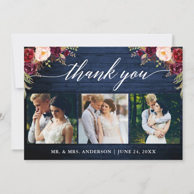 Kalligrafie Burgund Blumenwald Dankeskarte (Vorderseite)