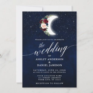 Kalligrafie Celestial Wedding Floral Moon Stars Einladung