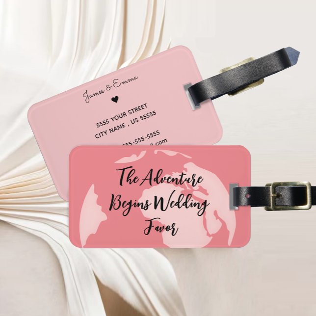 Kalligrafie Das Abenteuer fängt Gastgeschenk Hochz Gepäckanhänger (The Adventure Begins Wedding Favor Luggage Tag)