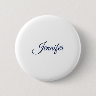 Kalligrafie Elegant Blau Weiß Schlicht Einfach Nam Button