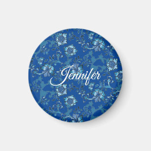 Kalligrafie Elegant Blaue Florale Benutzerdefinier Magnet
