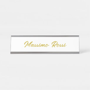 Kalligrafie Elegant Gold Weiß Schlicht Einfacher N Schreibtischnamensplakette