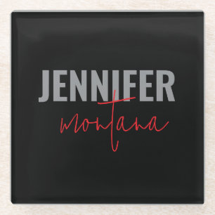 Kalligrafie Elegant Schlicht Name hinzufügen Glasuntersetzer