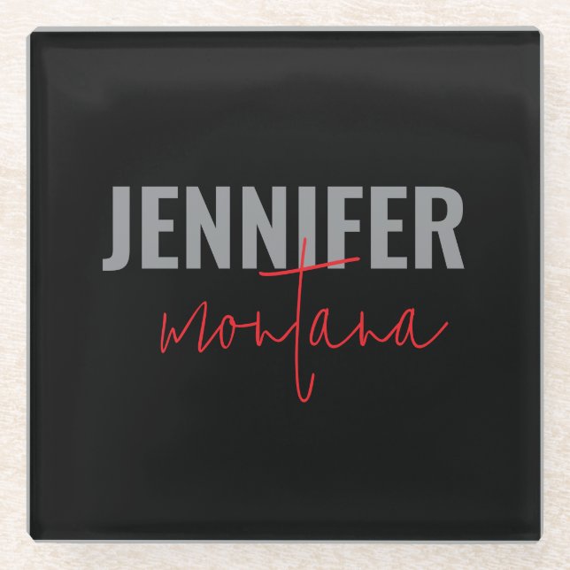 Kalligrafie Elegant Schlicht Name hinzufügen Glasuntersetzer (Vorderseite)