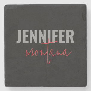 Kalligrafie Elegant Schlicht Name hinzufügen Steinuntersetzer