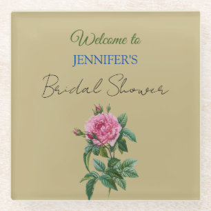 Kalligrafie Elegante Florale Willkommens-Brautpart Glasuntersetzer