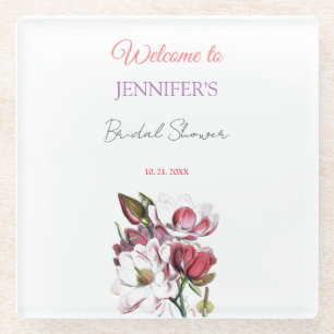 Kalligrafie Elegante Florale Willkommens-Brautpart Glasuntersetzer