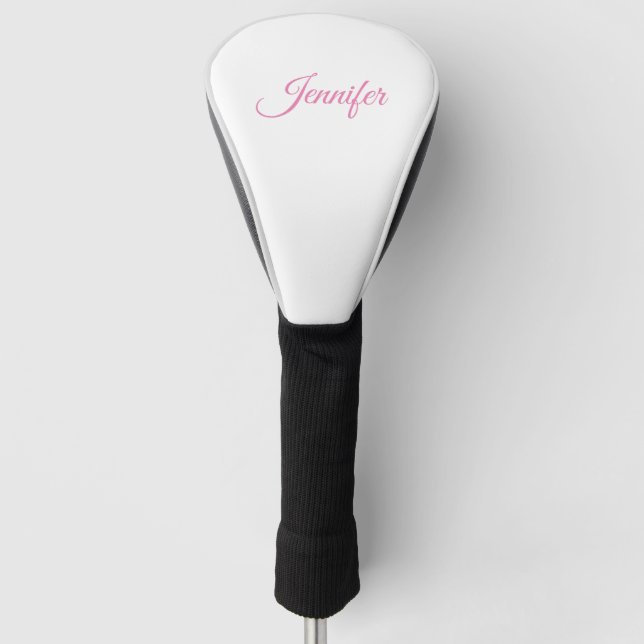 Kalligrafie Eleganter Rosa Weißer Individuelle Nam Golf Headcover (Vorderseite)