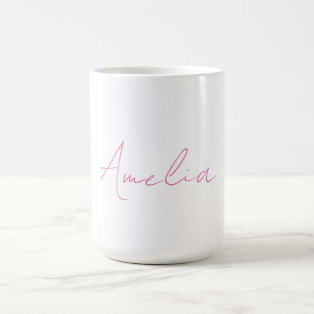 Kalligrafie Eleganter Rosa Weißer Individuelle Nam Kaffeetasse (Mittel)
