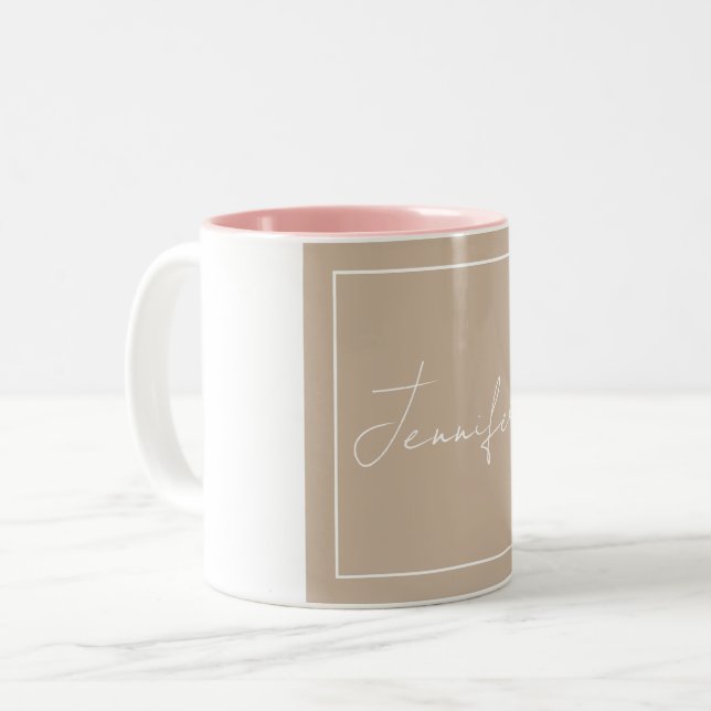 Kalligrafie Eleganter Schlichter einfacher Name Zweifarbige Tasse (Vorderseite Links)