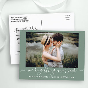Kalligrafie Erheiraten Save the Date grün Postkarte