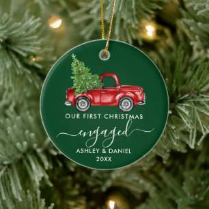 Kalligrafie Erster WeihnachtsVerlobter LKW Grün Keramik Ornament