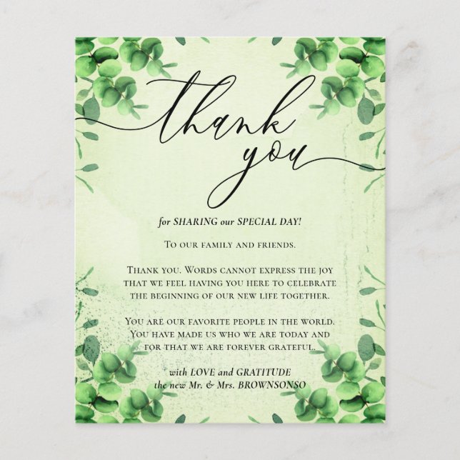 Kalligrafie Eucalyptus Yellow Budget Danke Flyer (Vorne)