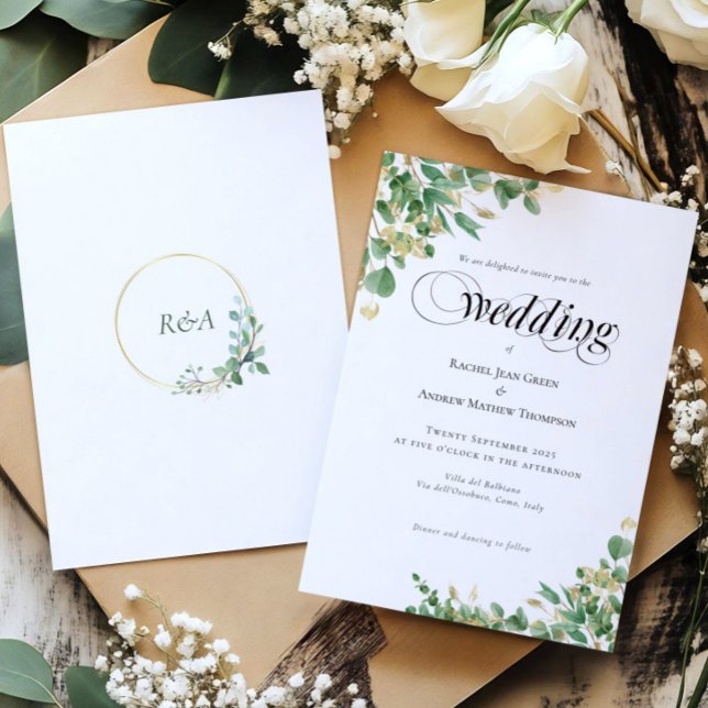 Kalligrafie Eukalyptus Gold Monogram Wedding (Von Creator hochgeladen)