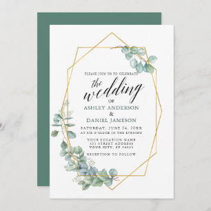 Kalligrafie Eukalyptus Greenery Gold Frame Wedding Einladung