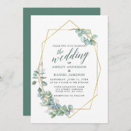 Kalligrafie Eukalyptus Greenery Wedding Gold Frame Einladung
