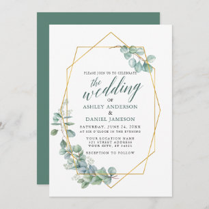 Kalligrafie Eukalyptus Greenery Wedding Gold Frame Einladung