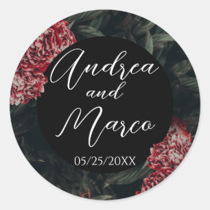 Kalligrafie Florale Gothic Hochzeit Runder Aufkleber