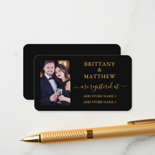 Kalligrafie-Foto-Hochzeitsregister Gold Schwarz Begleitkarte