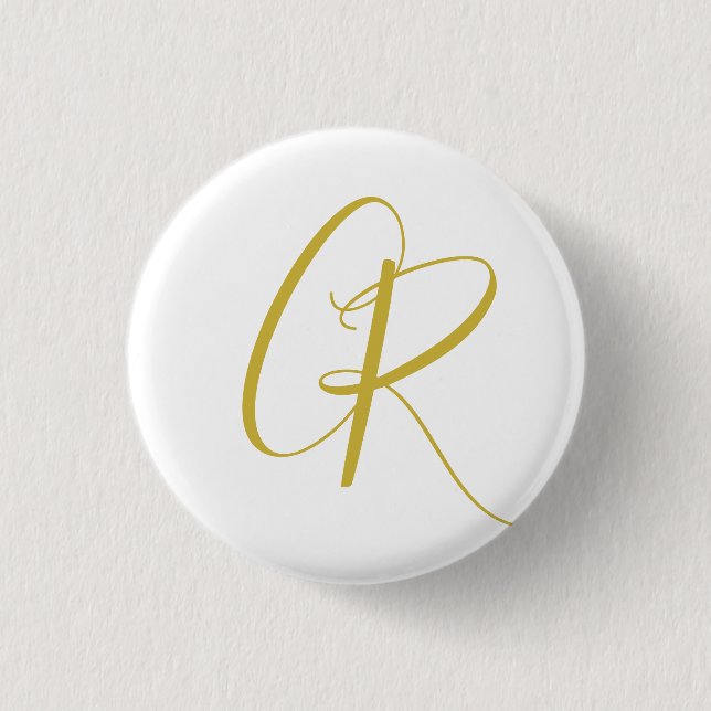 Kalligrafie Goldfarbene Monogramm Moderne Minimali Button (Vorderseite)