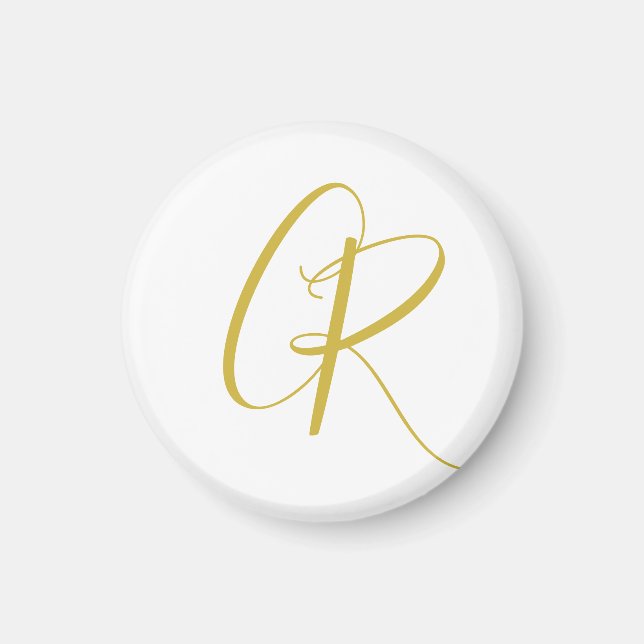Kalligrafie Goldfarbene Monogramm Moderne Minimali Magnet (Vorne)