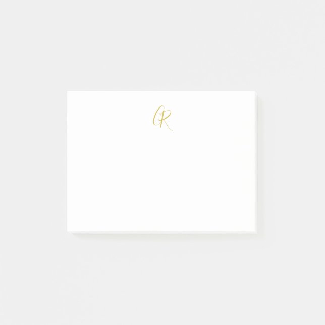 Kalligrafie Goldfarbene Monogramm Moderne Minimali Post-it Klebezettel (Vorderseite)