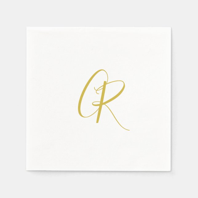 Kalligrafie Goldfarbene Monogramm Moderne Minimali Serviette (Vorderseite)