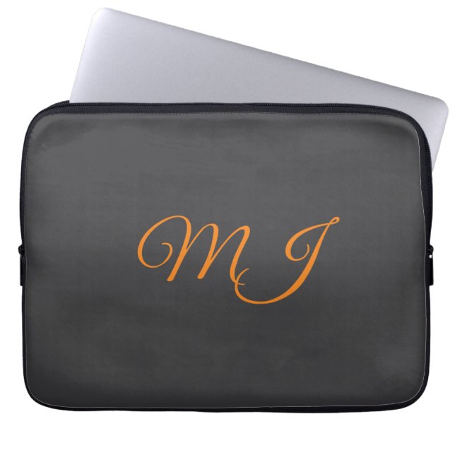Kalligrafie grau orange Monogramm Name Anfangsbuch Laptopschutzhülle (Vorderseite)