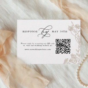Kalligrafie Handgezeichneter Floraler Hochzeits-QR RSVP Karte