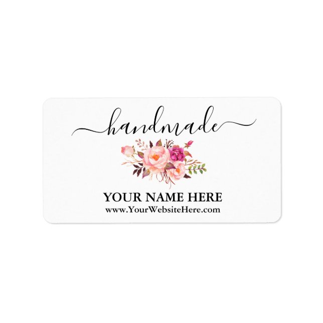 Kalligrafie Handmade Watercolor Pink Floral Label Adressaufkleber (Vorne)