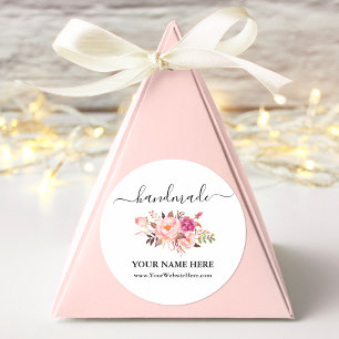 Kalligrafie Handmade Watercolor Pink Floral Runder Aufkleber