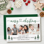 Kalligrafie Herbst Weihnachtsbäume 3 Foto Grün Feiertagskarte<br><div class="desc">Moderne Kalligrafie Herzschrift Weihnachten 3 Foto Weihnachtskarte enthält Aquarellfarben Pine Trees - Grüne Schrift</div>