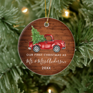 Kalligrafie Herr Frau Erstes Weihnachten Holz LKW Keramik Ornament