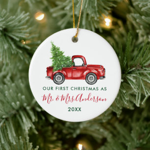 Kalligrafie Herr Frau Erstes Weihnachten Rotes Las Keramik Ornament
