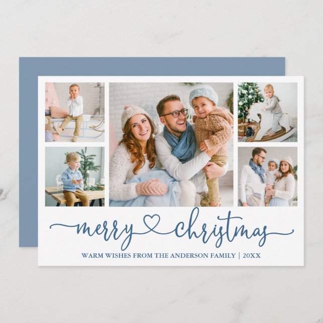 Kalligrafie Herz 5 Foto Weihnachten Dusty Blue (Vorne/Hinten)