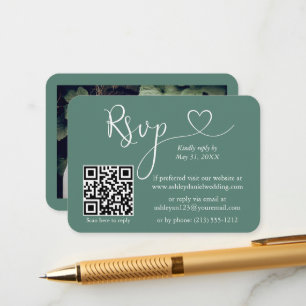 Kalligrafie Herz Eucalyptus Green Wedding RSVP QR Begleitkarte