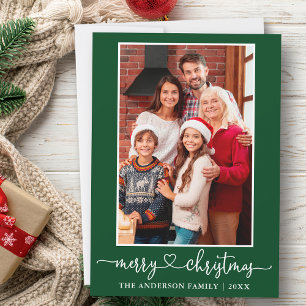 Kalligrafie-Herz-Foto Frohe Weihnachten Grün