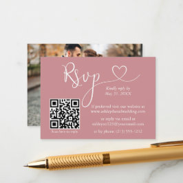 Kalligrafie Herz Foto Hochzeit Dusty Rose QR UAWG Begleitkarte