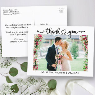 Kalligrafie-Herz-Foto-Hochzeits-Dankeschön Postkarte