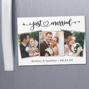 Kalligrafie-Herz 'Gerade geheiratet' 3-Foto-Magnet Magnetkarte