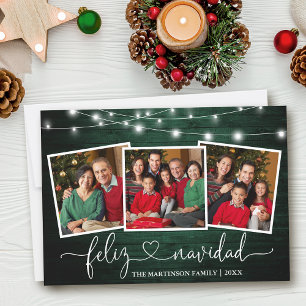 Kalligrafie Herz Grünholz Leuchten Feliz Navidad Feiertagskarte