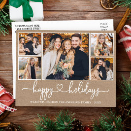 Kalligrafie Herz Happy Holidays Kraft 5 Foto Postkarte