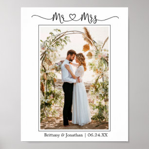 Kalligrafie-Herz Herr und Frau Hochzeitsfoto Poster