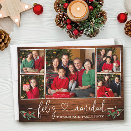 Kalligrafie Herz Holly Wood Feliz Navidad Feiertagskarte