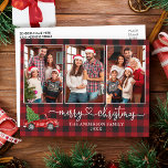 Kalligrafie Herz Kariert 3 Foto Weihnachtswagen Postkarte<br><div class="desc">Moderne Kalligraphie Herzstück 3 Foto Familienfoto Collage Rustikales Rotes Buffalo Kariert Merge Weihnachtskarte - Aquarell Vintager roter LKW mit Weihnachtsbaum</div>